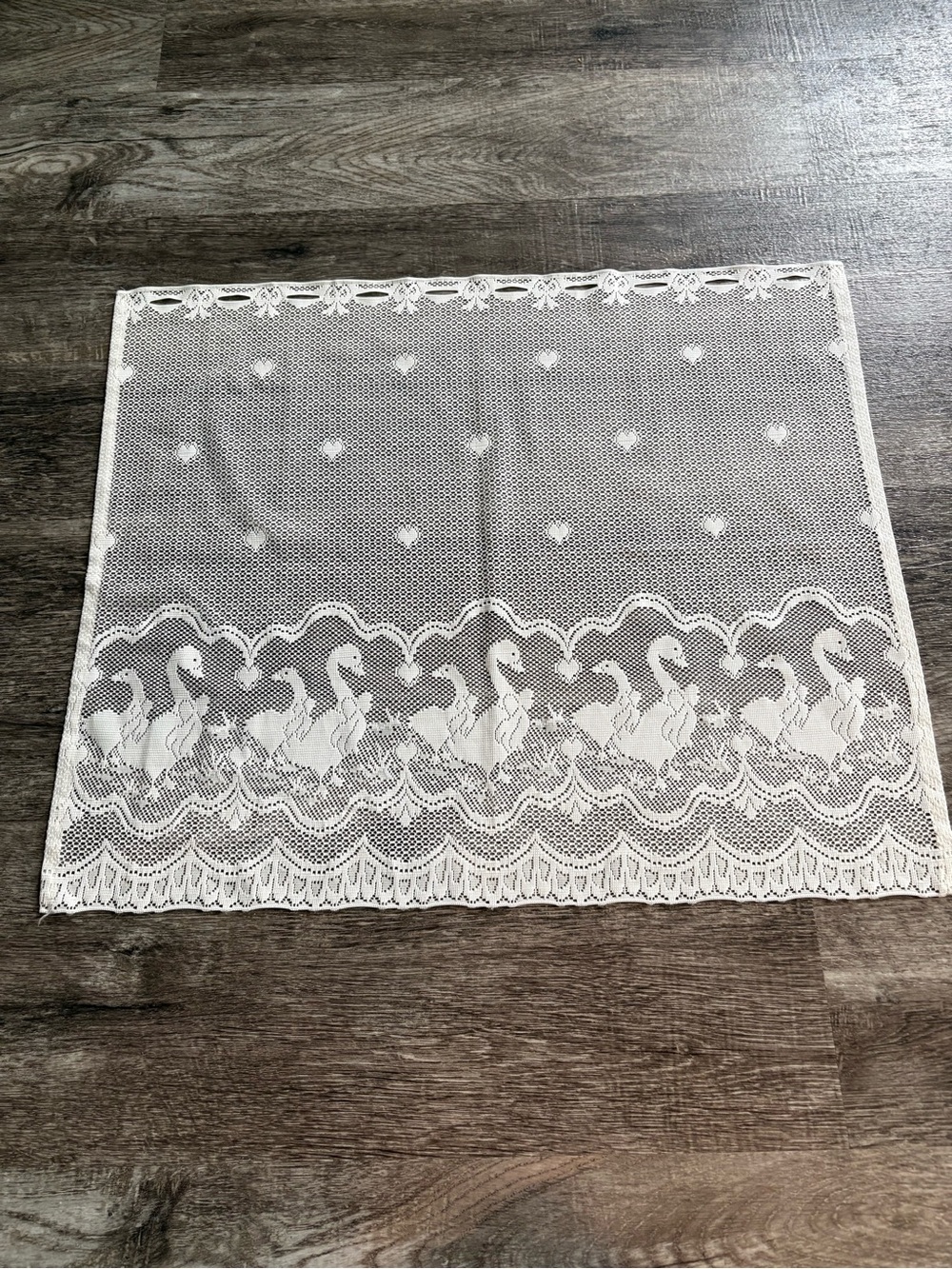 Vintage Swan & Heart Lace Cafe Curtains Pair Cottagecore